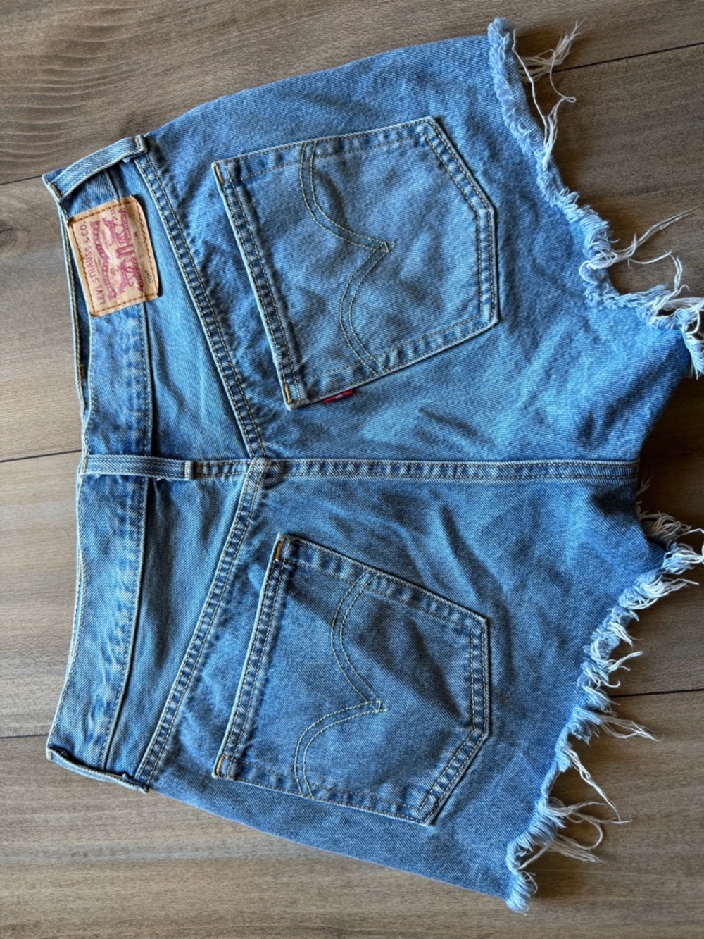 Levi's  501 Light Blue Distressed High-Rise Denim Shorts - Picture 9 of 14